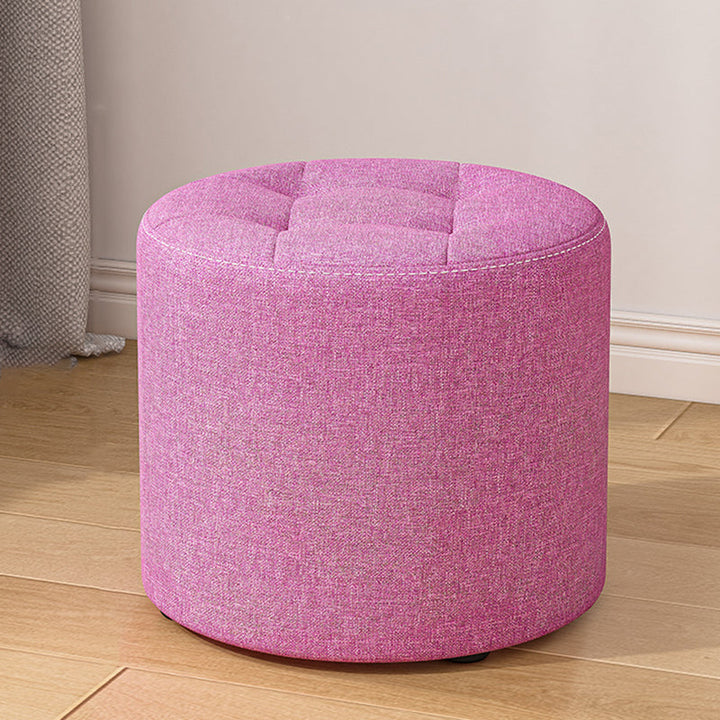 Modern Minimalist Round Cotton Linen Low Stool with Solid Wood Frame and Foam Cushioning for Living Room