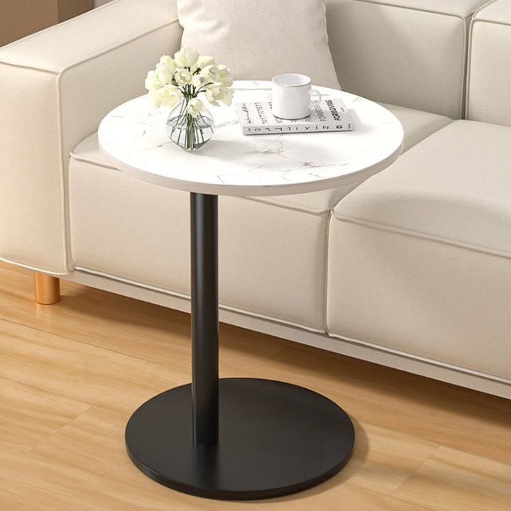 Modern Minimalist Round MDF and Stainless Steel Mobile Side Table for Living Room and Bedroom
