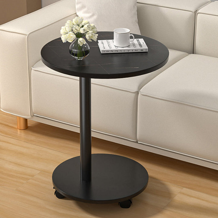 Modern Minimalist Round MDF and Stainless Steel Mobile Side Table for Living Room and Bedroom