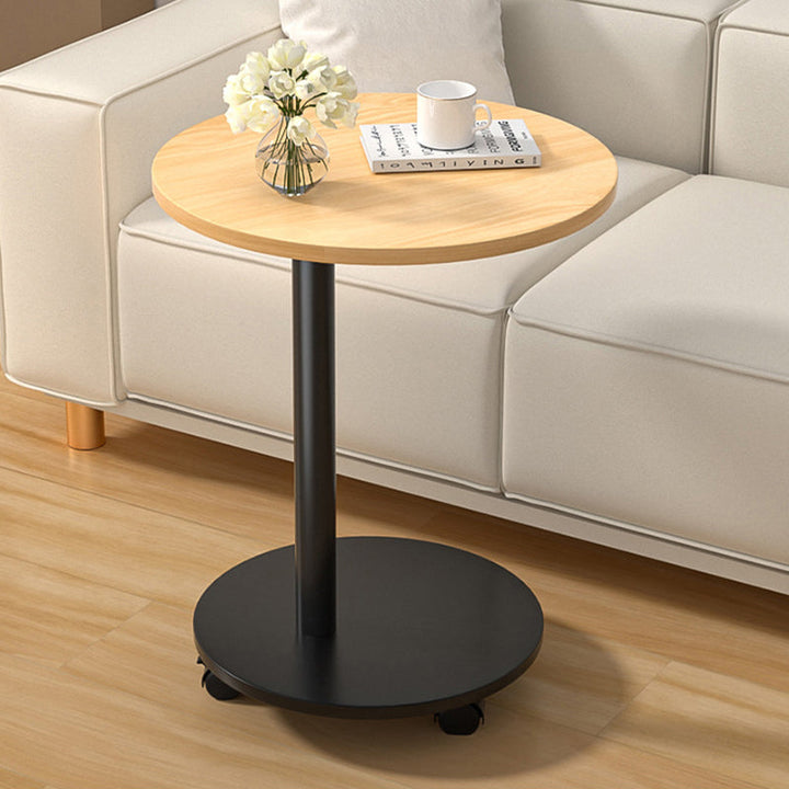 Modern Minimalist Round MDF and Stainless Steel Mobile Side Table for Living Room and Bedroom