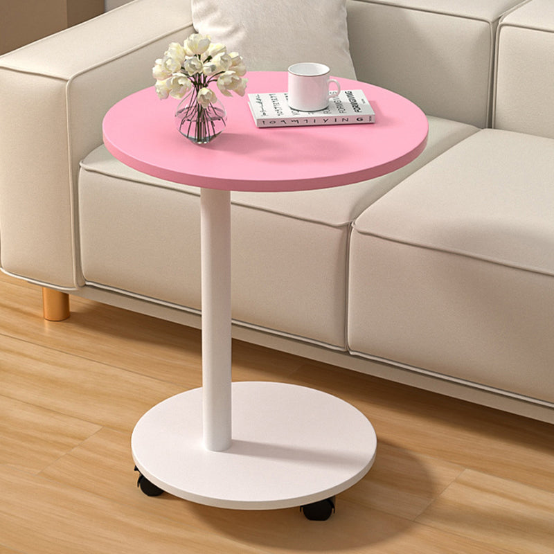 Modern Minimalist Round MDF and Stainless Steel Mobile Side Table for Living Room and Bedroom