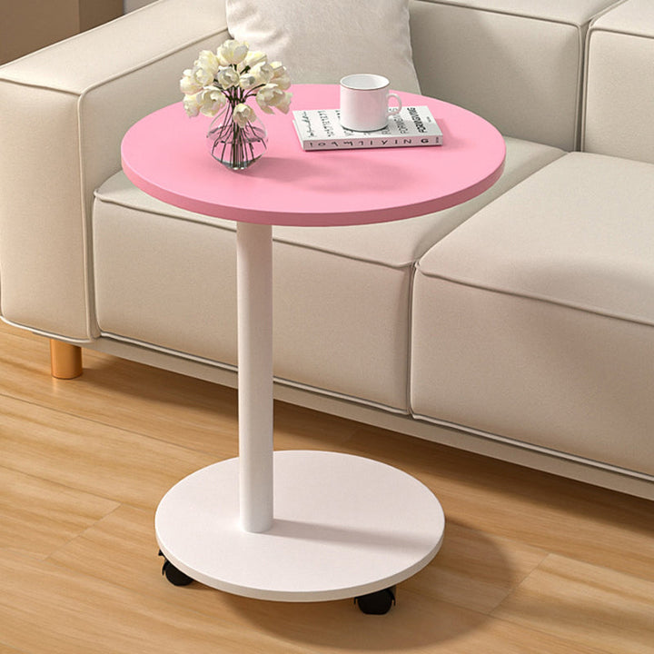 Modern Minimalist Round MDF and Stainless Steel Mobile Side Table for Living Room and Bedroom
