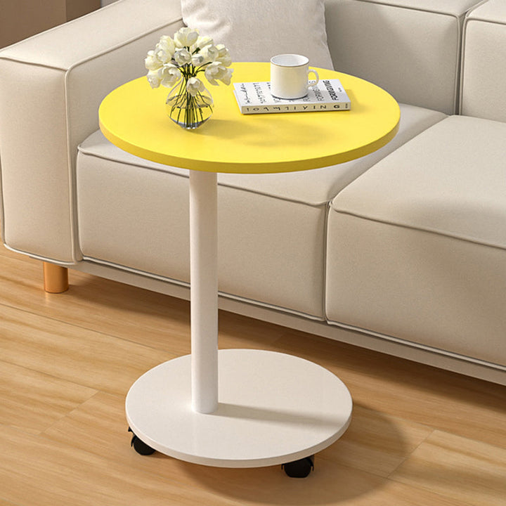Modern Minimalist Round MDF and Stainless Steel Mobile Side Table for Living Room and Bedroom