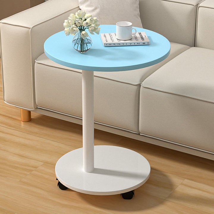 Modern Minimalist Round MDF and Stainless Steel Mobile Side Table for Living Room and Bedroom