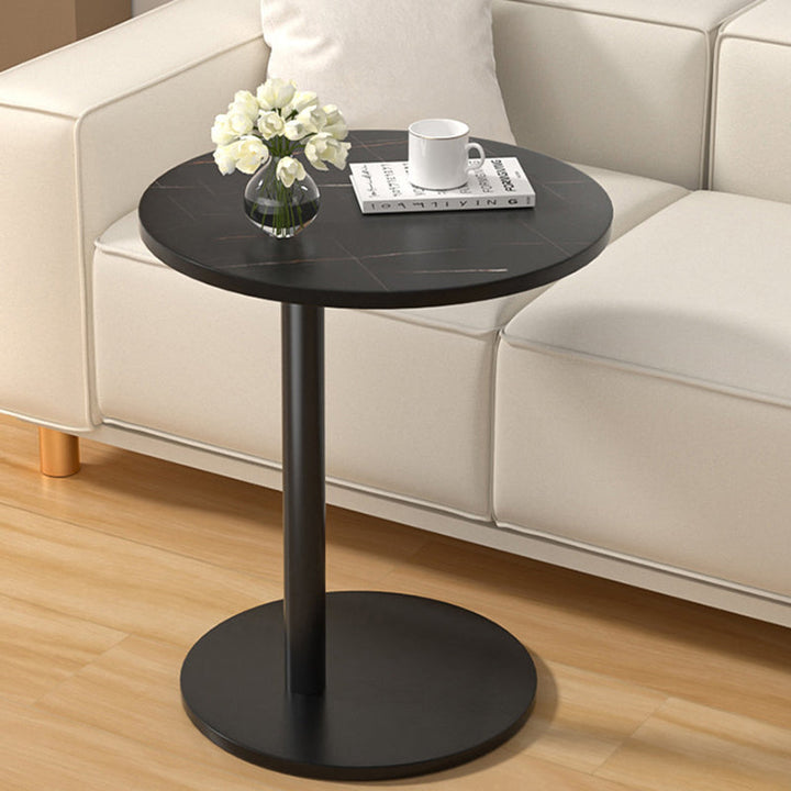 Modern Minimalist Round MDF and Stainless Steel Mobile Side Table for Living Room and Bedroom