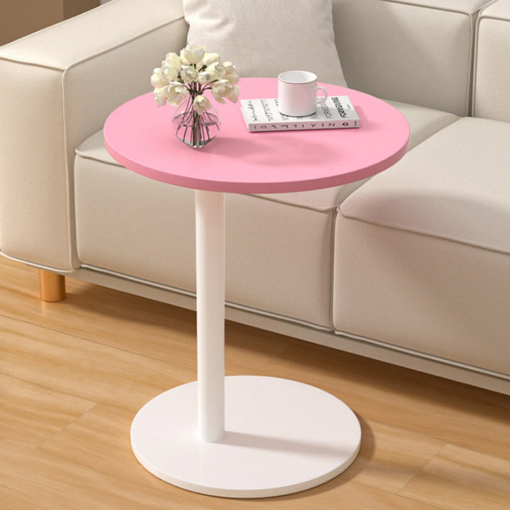 Modern Minimalist Round MDF and Stainless Steel Mobile Side Table for Living Room and Bedroom