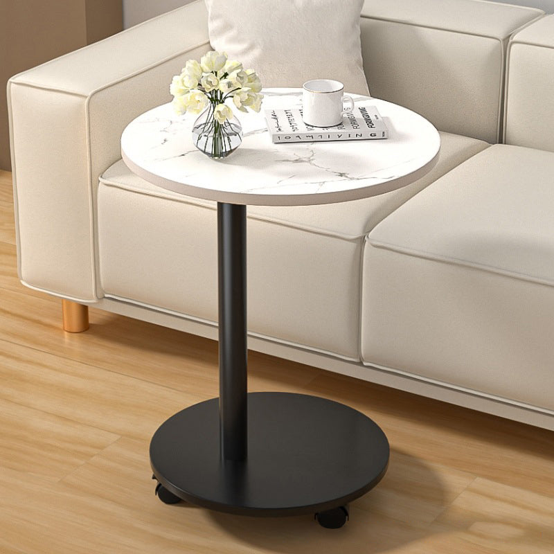 Modern Minimalist Round MDF and Stainless Steel Mobile Side Table for Living Room and Bedroom