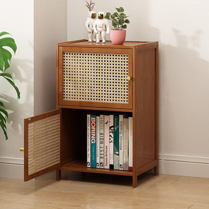 Modern Minimalist Square Bamboo, MDF and Woven Plastic Rattan Storage Cabinet for Study
