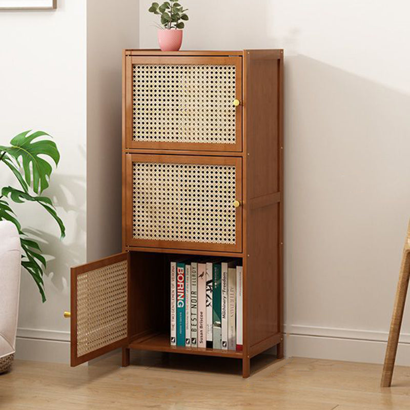 Modern Minimalist Square Bamboo, MDF and Woven Plastic Rattan Storage Cabinet for Study