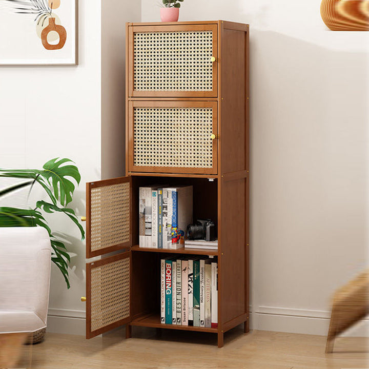 Modern Minimalist Square Bamboo, MDF and Woven Plastic Rattan Storage Cabinet for Study