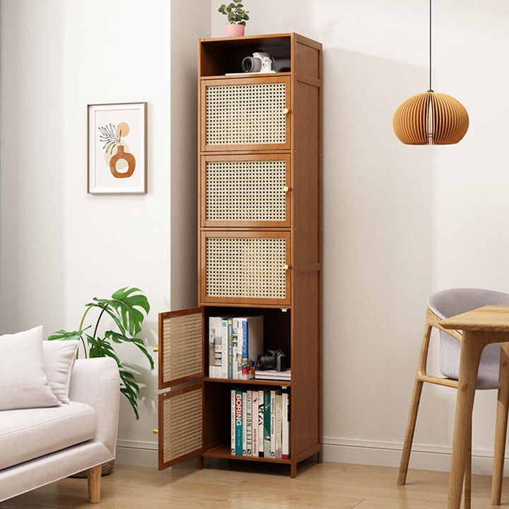 Modern Minimalist Square Bamboo, MDF and Woven Plastic Rattan Storage Cabinet for Study