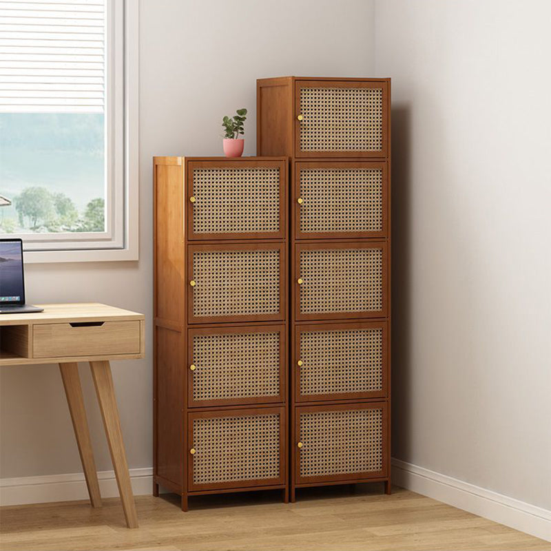 Modern Minimalist Square Bamboo, MDF and Woven Plastic Rattan Storage Cabinet for Study