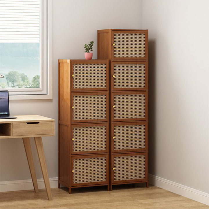 Modern Minimalist Square Bamboo, MDF and Woven Plastic Rattan Storage Cabinet for Study
