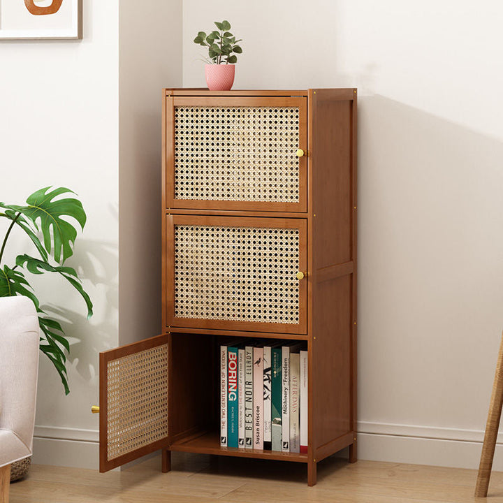 Modern Minimalist Square Bamboo, MDF and Woven Plastic Rattan Storage Cabinet for Study