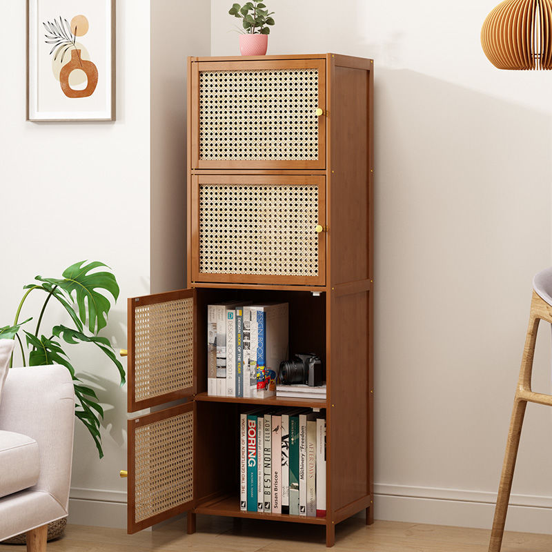 Modern Minimalist Square Bamboo, MDF and Woven Plastic Rattan Storage Cabinet for Study