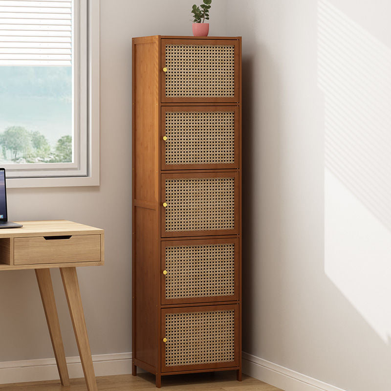 Modern Minimalist Square Bamboo, MDF and Woven Plastic Rattan Storage Cabinet for Study