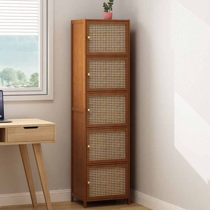 Modern Minimalist Square Bamboo, MDF and Woven Plastic Rattan Storage Cabinet for Study