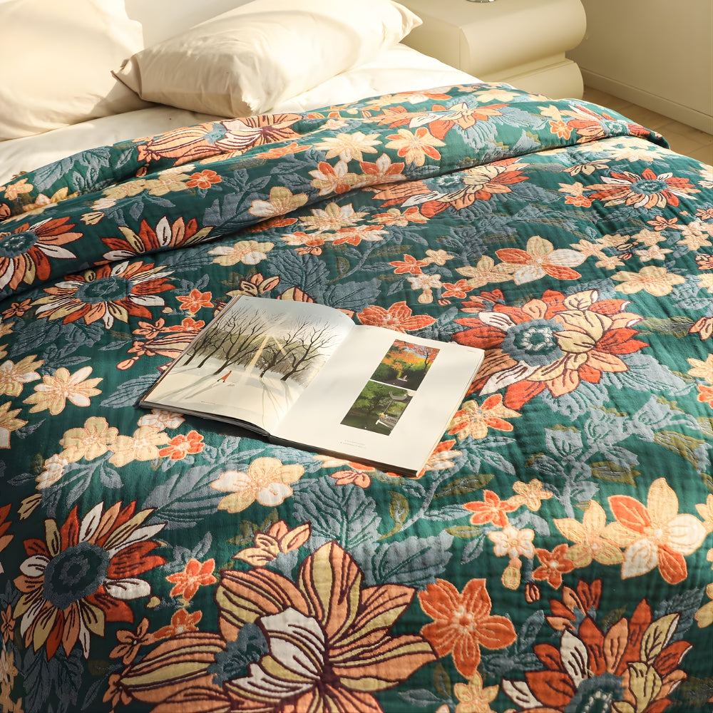 Modish Floral Cotton Tassel Throw Blanket