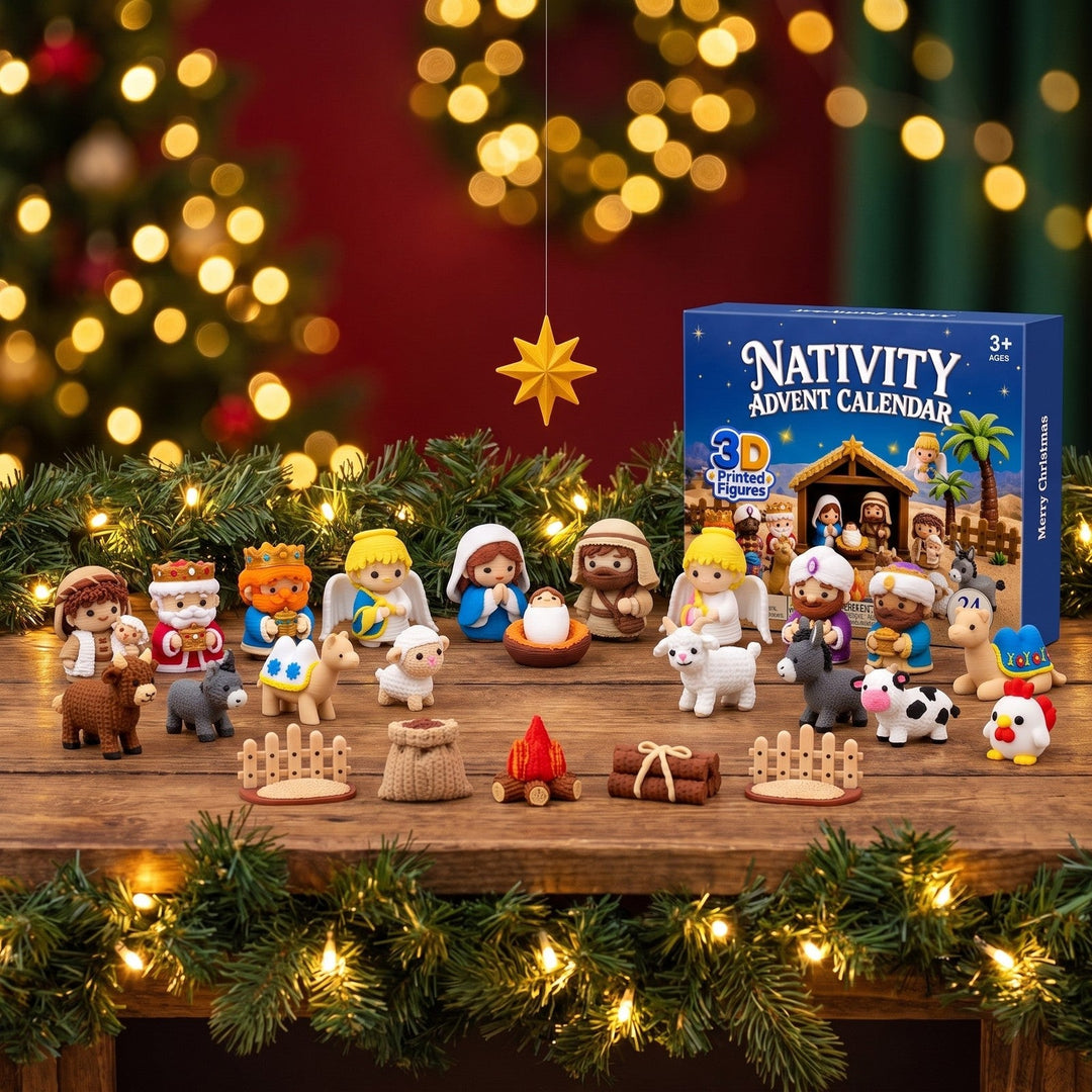 24-Day Nativity Advent Calendar with 3D Printed Figures for Kids