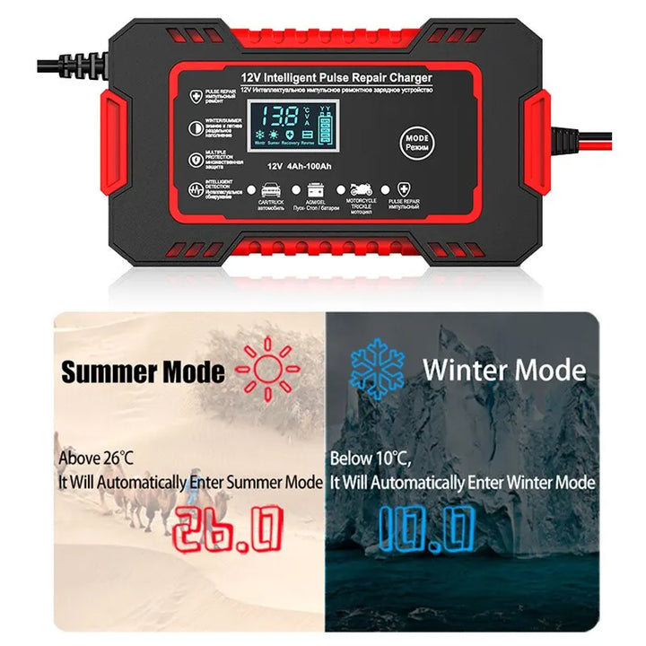 Niki | 12V 6A Smart Car Battery Charger | Pulse Repair, LCD Screen &amp; Fast Charging for AGM, Gel &amp; Lead-Acid Batteries