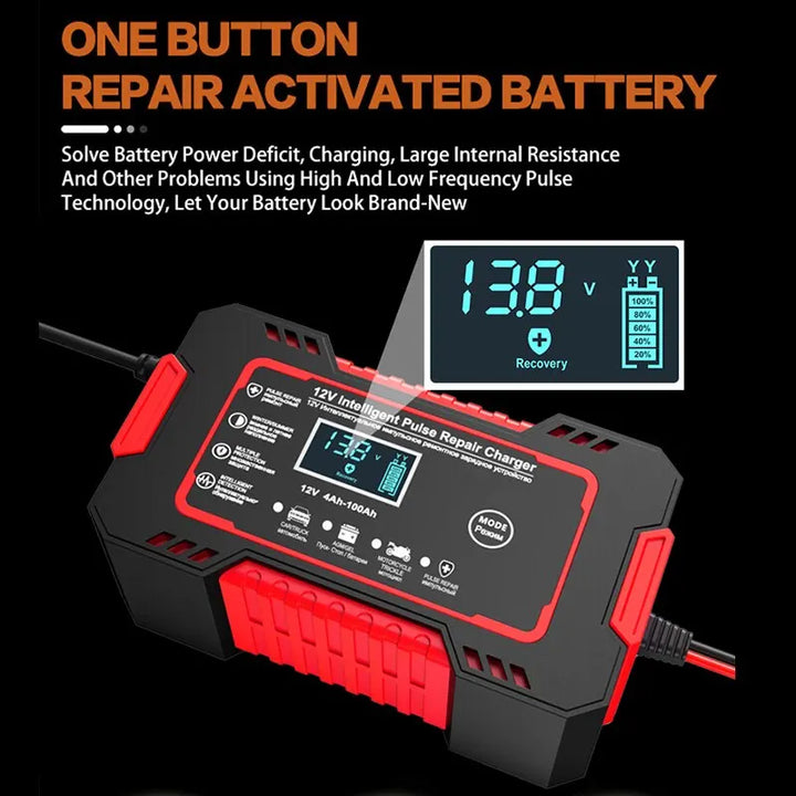 Niki | 12V 6A Smart Car Battery Charger | Pulse Repair, LCD Screen &amp; Fast Charging for AGM, Gel &amp; Lead-Acid Batteries