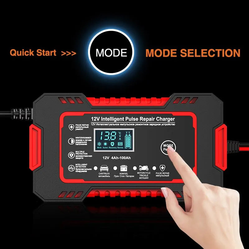 Niki | 12V 6A Smart Car Battery Charger | Pulse Repair, LCD Screen &amp; Fast Charging for AGM, Gel &amp; Lead-Acid Batteries