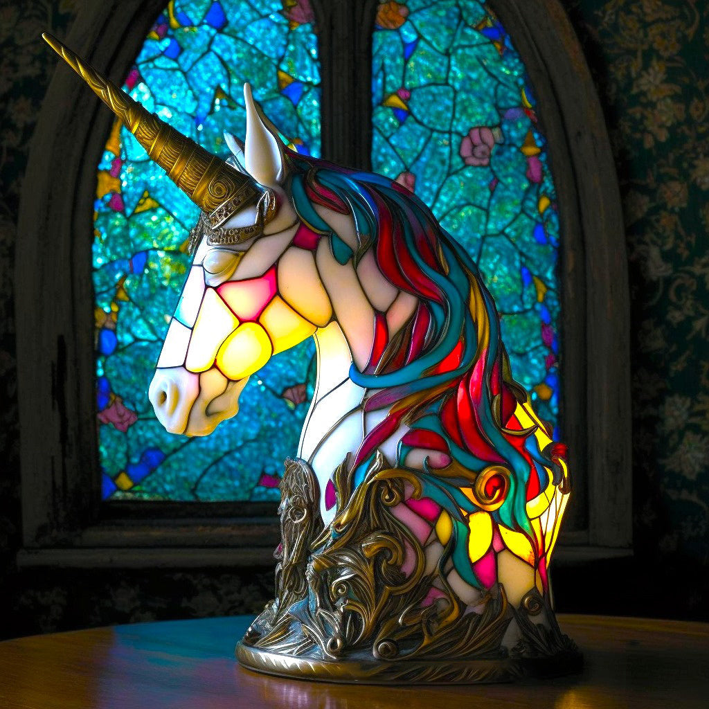 Niki | Animal Head Night Lamp, Stained Glass Style Accent