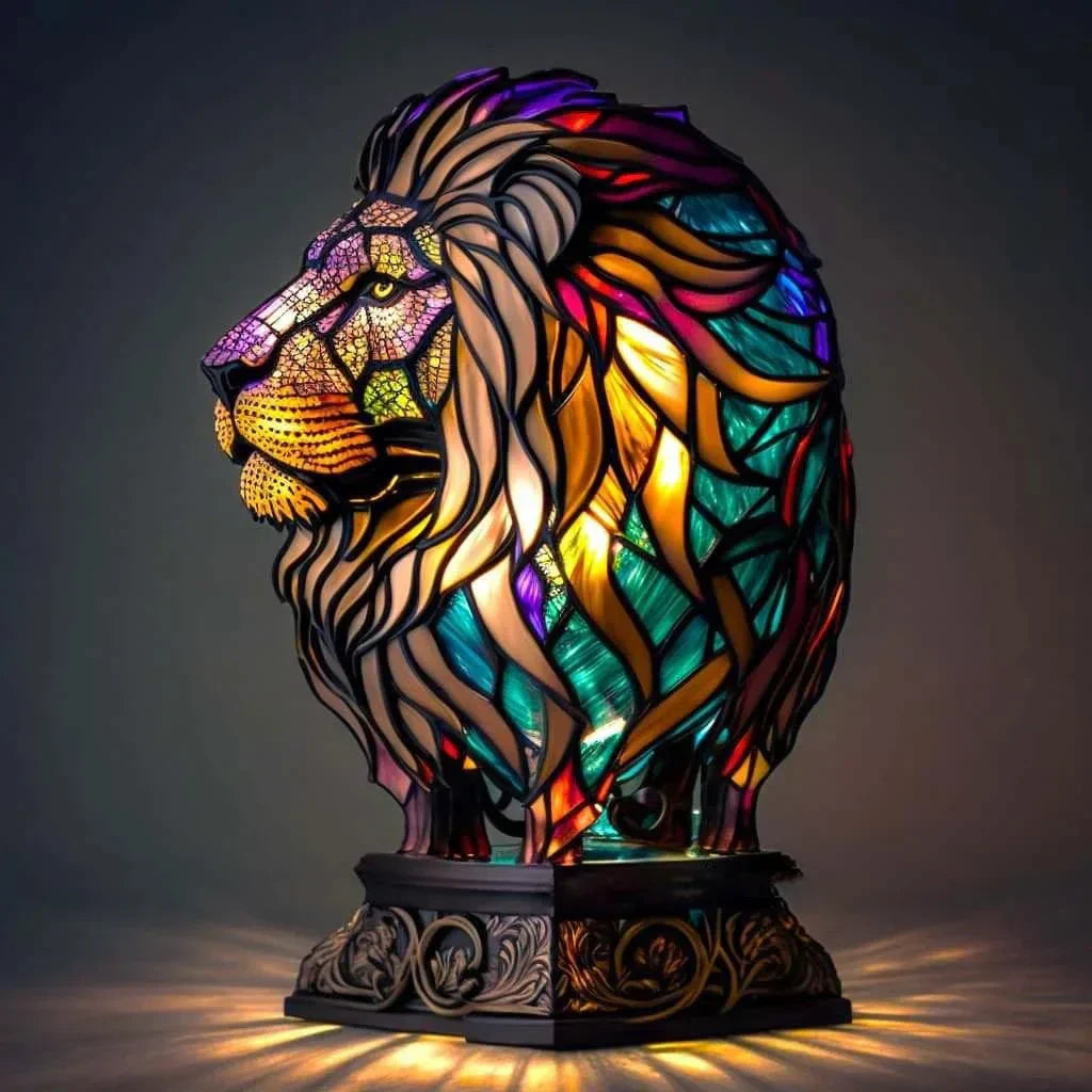 Niki | Animal Head Night Lamp, Stained Glass Style Accent
