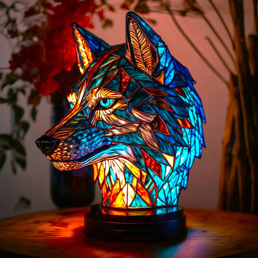 Niki | Animal Head Night Lamp, Stained Glass Style Accent