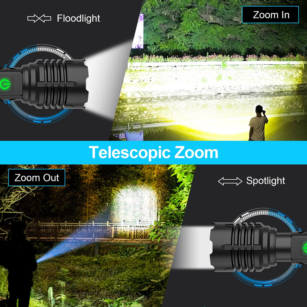 Niki | Banral 100000 lumen rechargeable flashlight, IPX6 waterproof, 5 modes, zoomable, aluminum