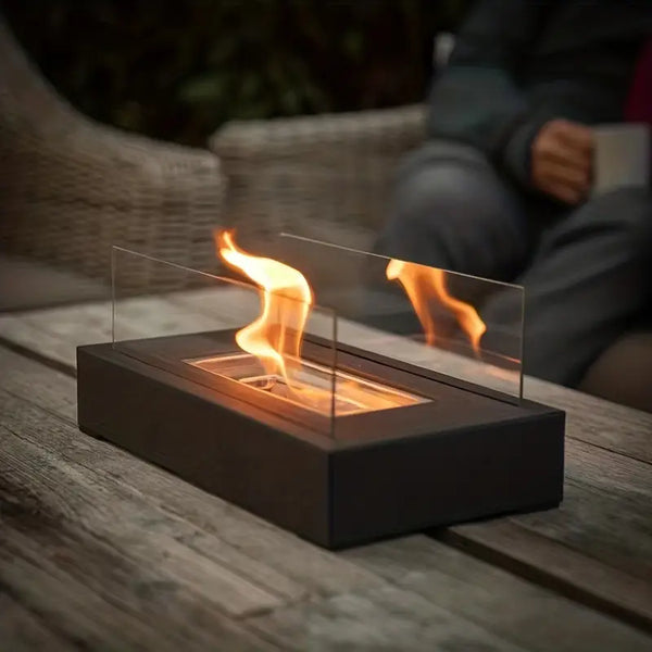 Niki | Bioethanol Table Fireplace – With Protective Glass, Indoor &amp; Outdoor