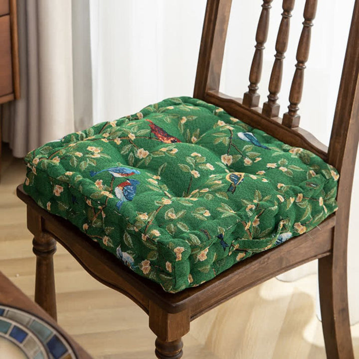 Niki | Chair Seat Cushion with Bird &amp; Leaf Print