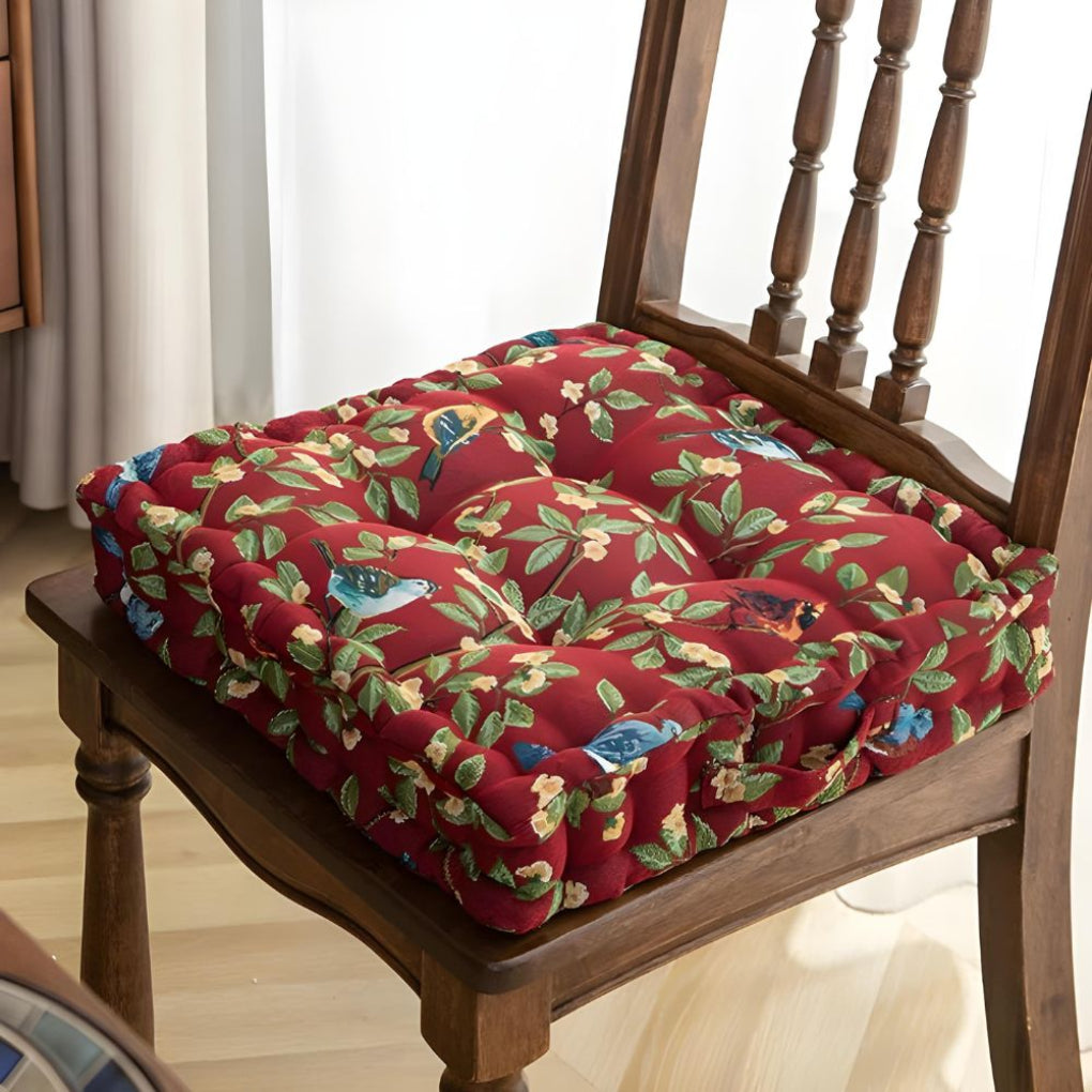 Niki | Chair Seat Cushion with Bird &amp; Leaf Print