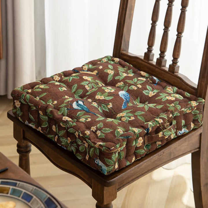 Niki | Chair Seat Cushion with Bird &amp; Leaf Print