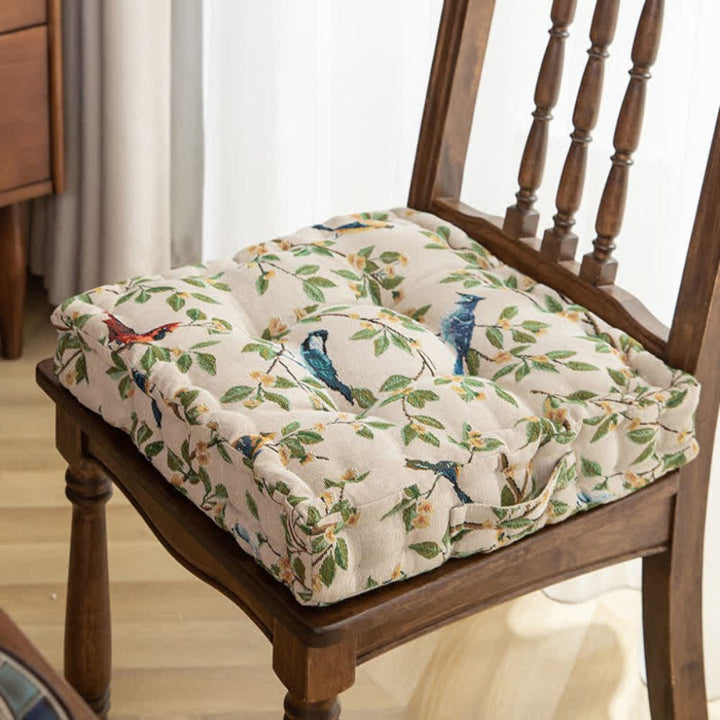 Niki | Chair Seat Cushion with Bird &amp; Leaf Print