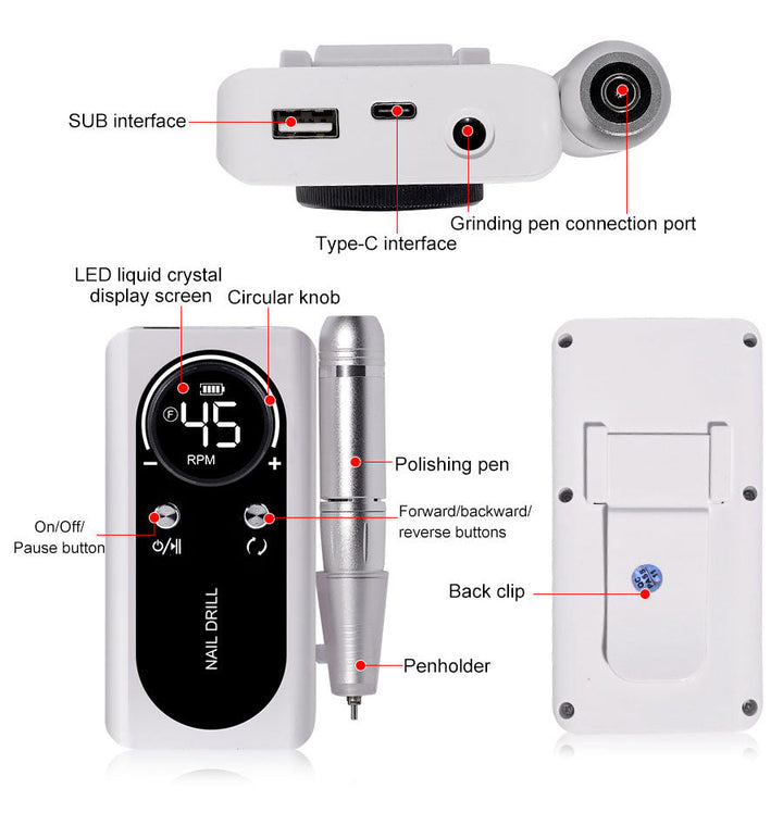 Niki | Electric Nail Drill 45000RPM Rechargeable Portable
