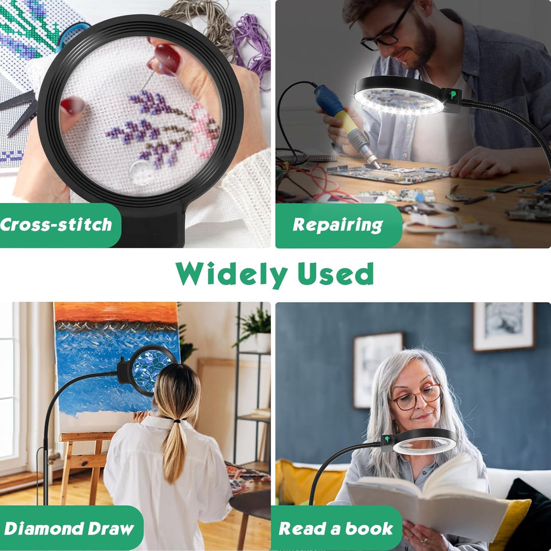 Niki | Full-Page Magnifying Glass with LED Light – Hands-Free Reading Aid for Books, Crafts &amp; Hobbies