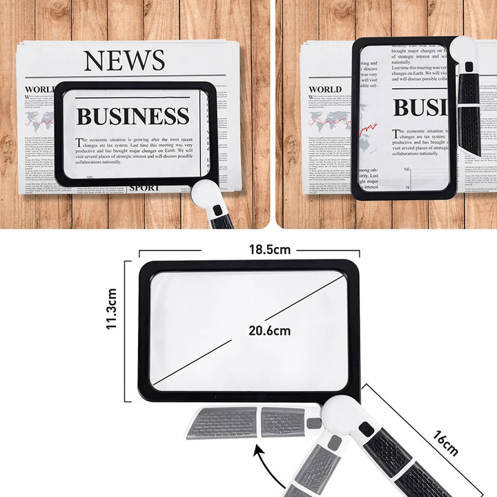 Niki | Full-size Handheld Magnifying Glass – 5X Magnification, LED-lit Magnifier with 3 Modes, Ideal for Reading Books and Seniors