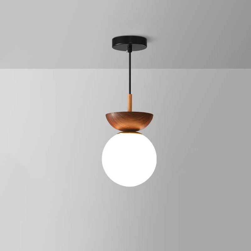 Niki | Glass Globe Ceiling Light | Wood Grain Design