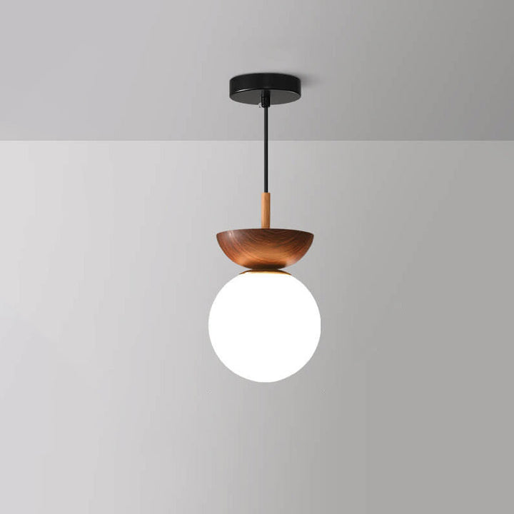 Niki | Glass Globe Ceiling Light | Wood Grain Design