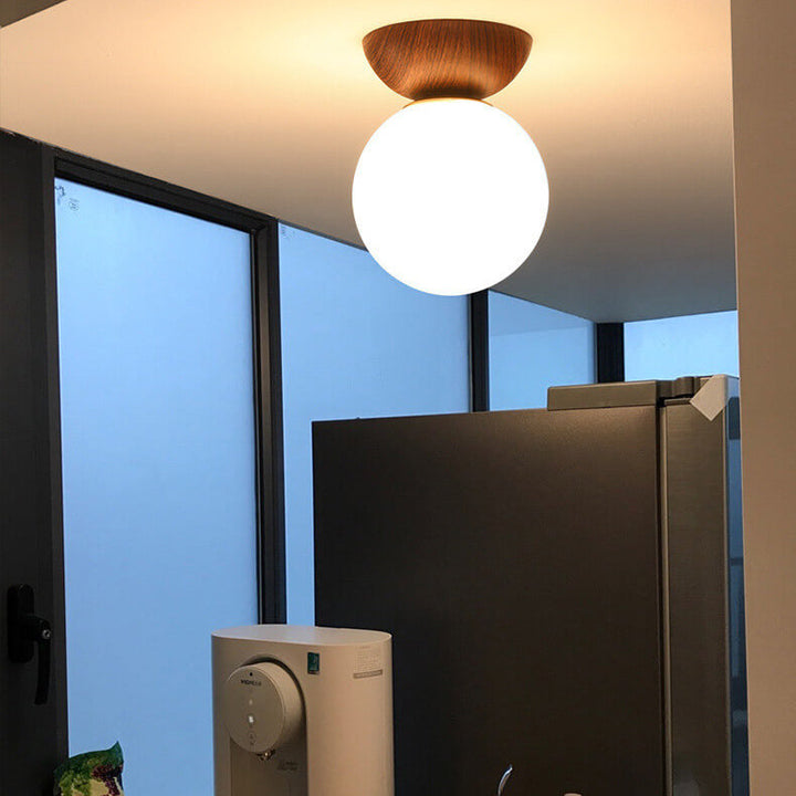 Niki | Glass Globe Ceiling Light | Wood Grain Design