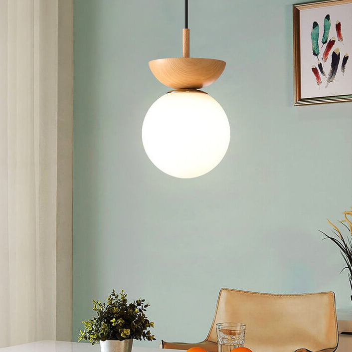 Niki | Glass Globe Ceiling Light | Wood Grain Design