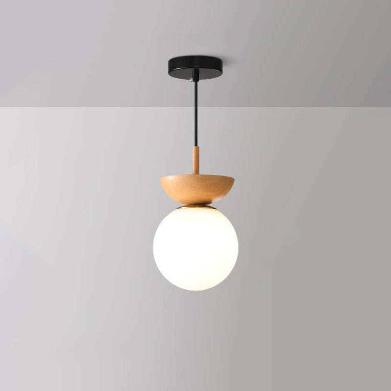 Niki | Glass Globe Ceiling Light | Wood Grain Design