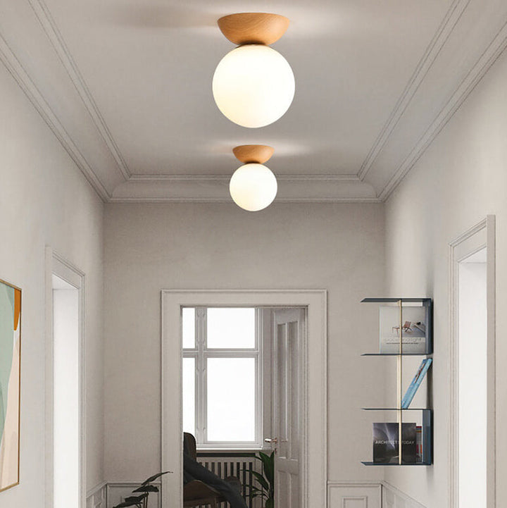 Niki | Glass Globe Ceiling Light | Wood Grain Design
