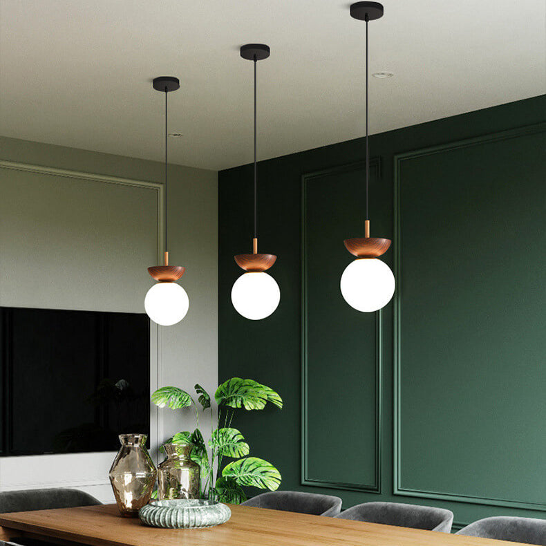 Niki | Glass Globe Ceiling Light | Wood Grain Design