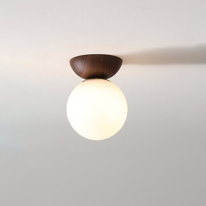 Niki | Glass Globe Ceiling Light | Wood Grain Design