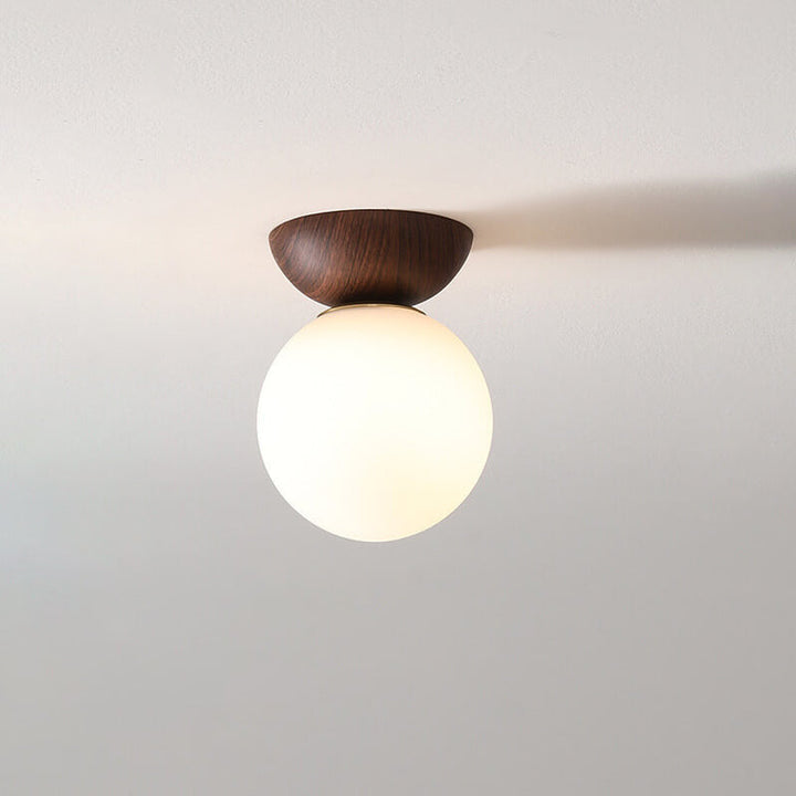 Niki | Glass Globe Ceiling Light | Wood Grain Design