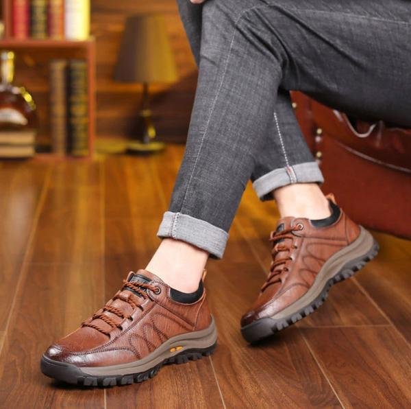 Niki | Hand-Stitched Men's Casual Shoes | Genuine Cowhide Leather | Orthopedic Three-Foot Support Design | Non-Slip Rubber Sole | Water-Repellent & Breathable | Black & Brown