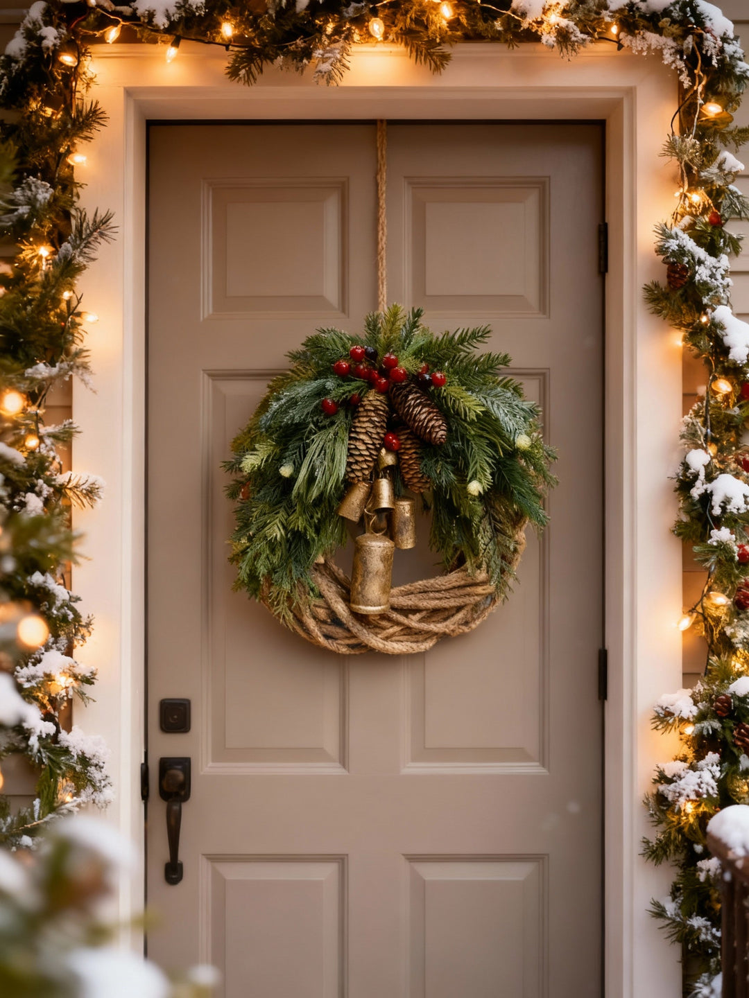 Niki | Handmade Bohemian Winter Wreath | Bells, Pinecones &amp; Berries | 43 cm | Indoor/Outdoor