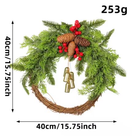 Niki | Handmade Bohemian Winter Wreath | Bells, Pinecones &amp; Berries | 43 cm | Indoor/Outdoor